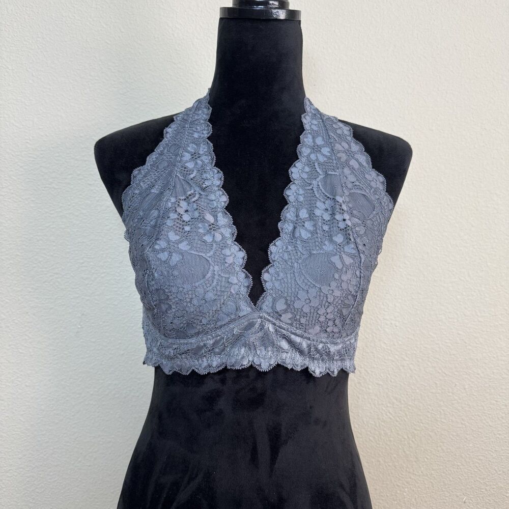 Intimately Free People Bralette Womens Small Gray Lace Halter Stretch Lingerie - Picture 1 of 6